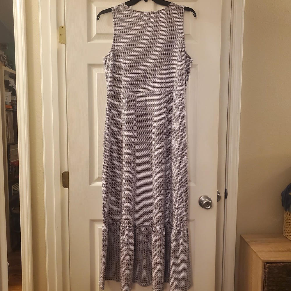 Land's‎ End sz L Maxi Dress Pockets Slvless Geo Boho Vacation Prairie Cottage - Picture 5 of 10
